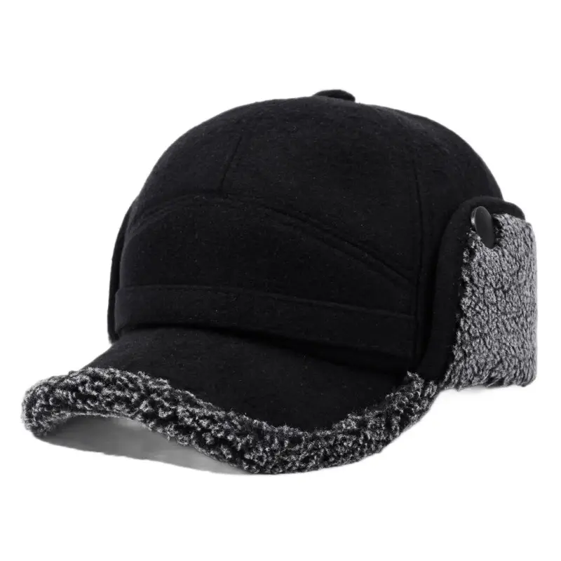 Men's Winter Warm Leather Baseball Cap Black — feature 5