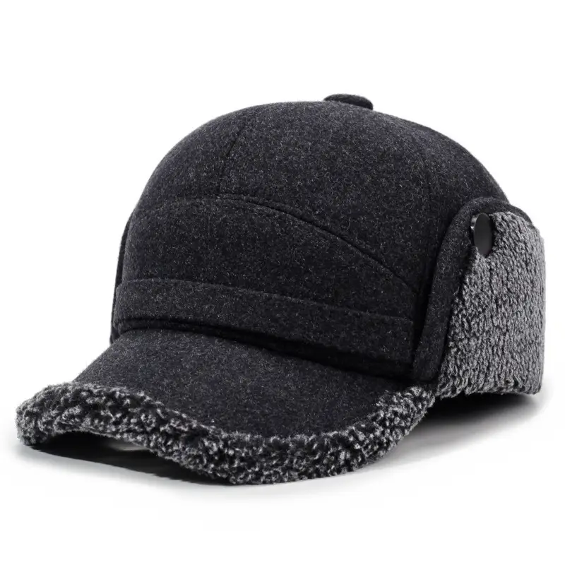 Men's Winter Warm Leather Baseball Cap Black