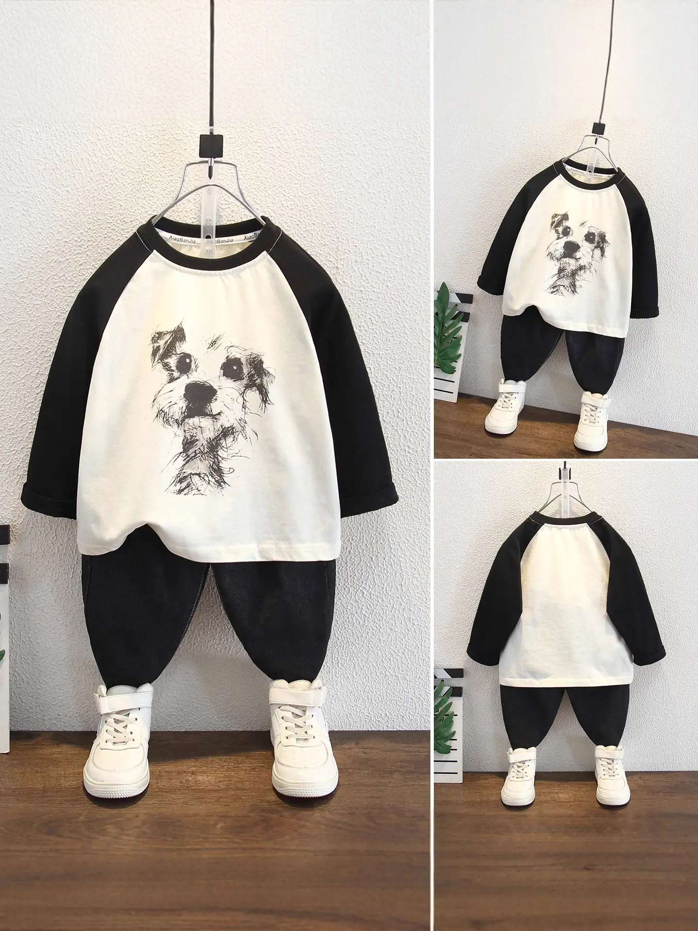Boys Long Sleeve Cartoon T-Shirt White Black Medium Small - Image 3