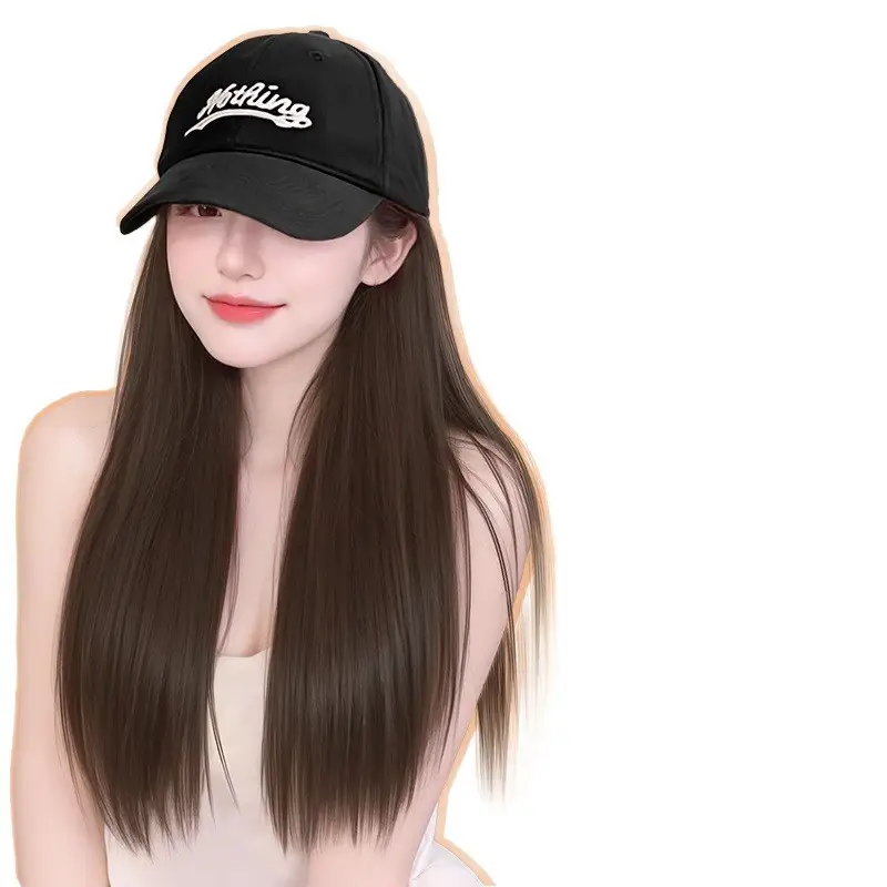Women Baseball Cap with Long Straight Hair Extension - Image 9