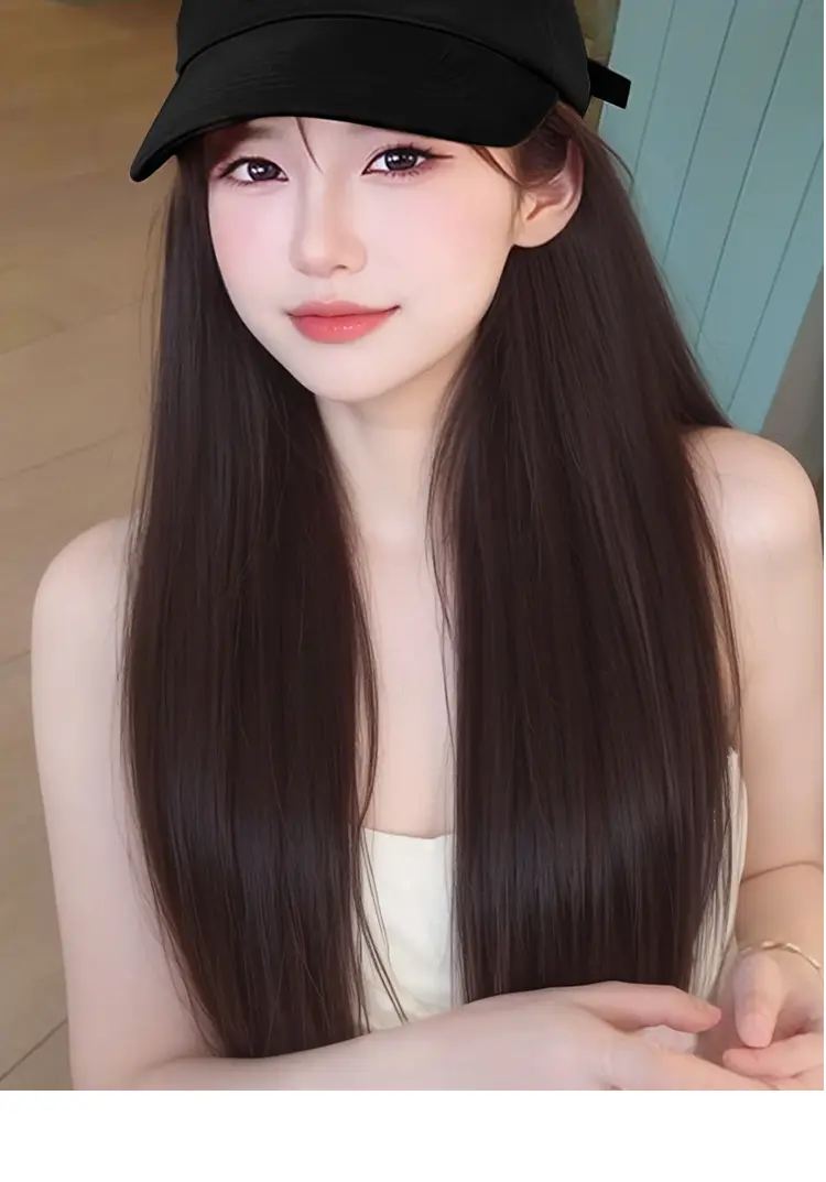 Women Baseball Cap with Long Straight Hair Extension — feature 14