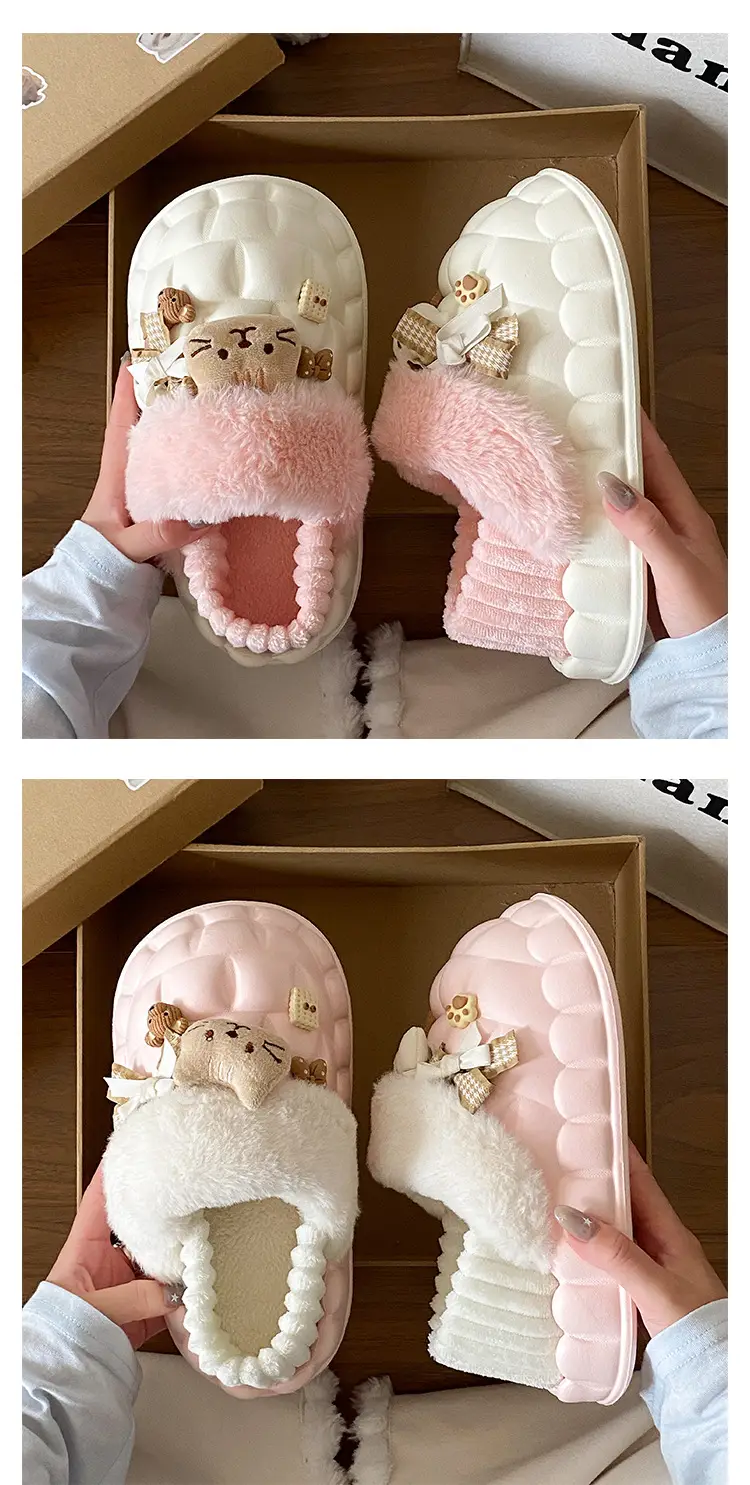Women Winter Fleece Slippers Pink Warm Non-Stinky — feature 18