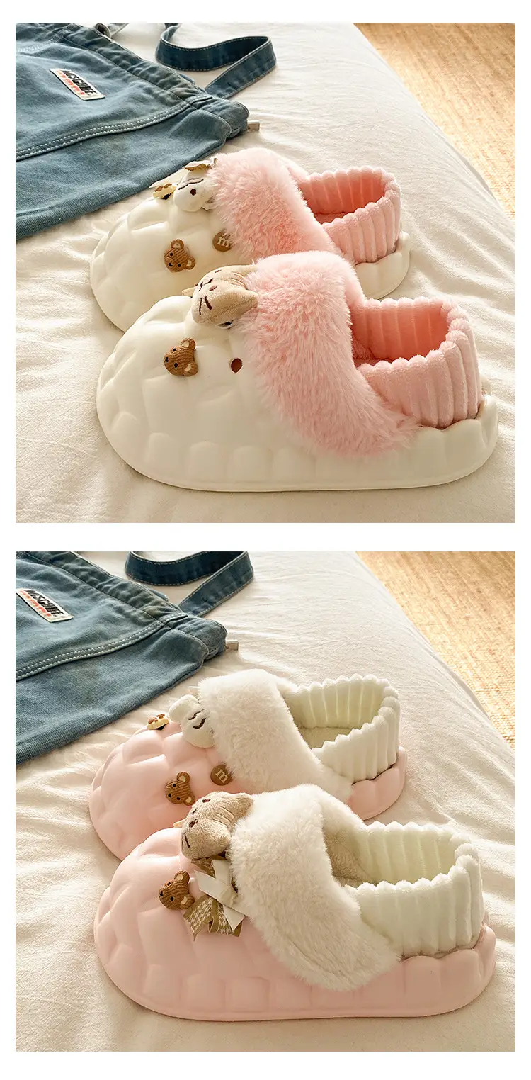 Women Winter Fleece Slippers Pink Warm Non-Stinky — feature 23