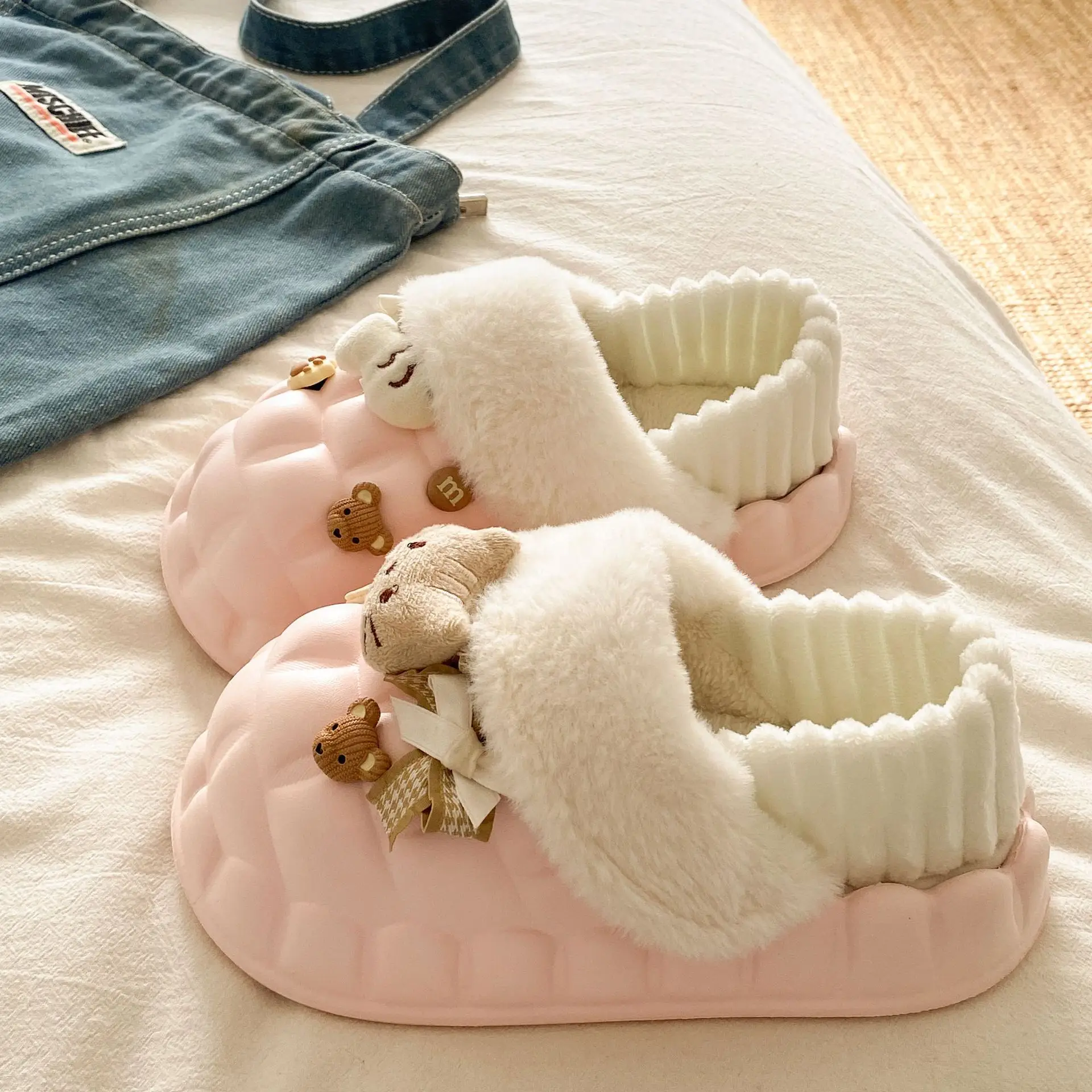 Women Winter Fleece Slippers Pink Warm Non-Stinky - Image 2