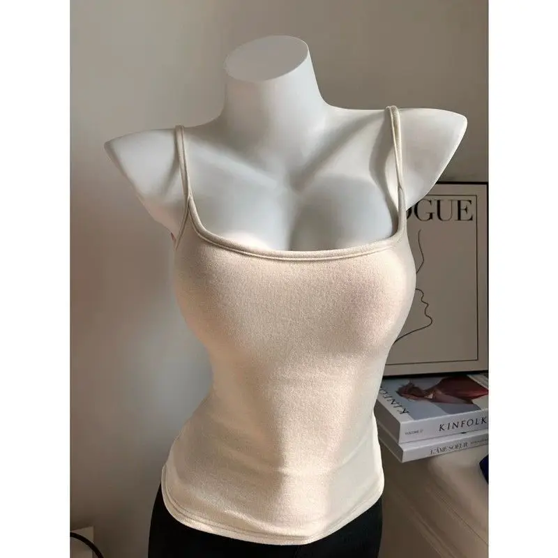 Early Autumn New Brushed Camisole for Women with Breast Pads, Sexy Slim Outer Wear and Thickened Design Top