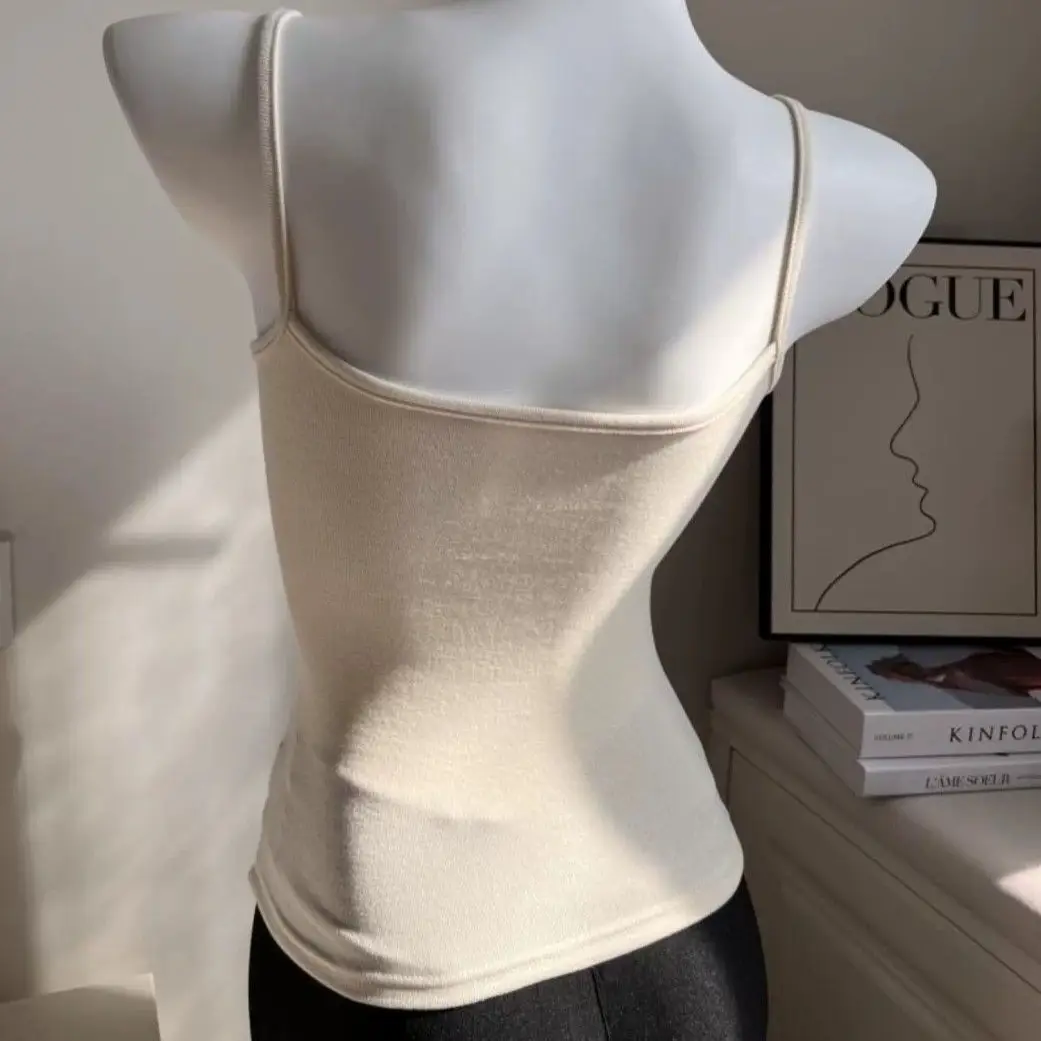 Early Autumn New Brushed Camisole for Women with Breast Pads, Sexy Slim Outer Wear and Thickened Design Top