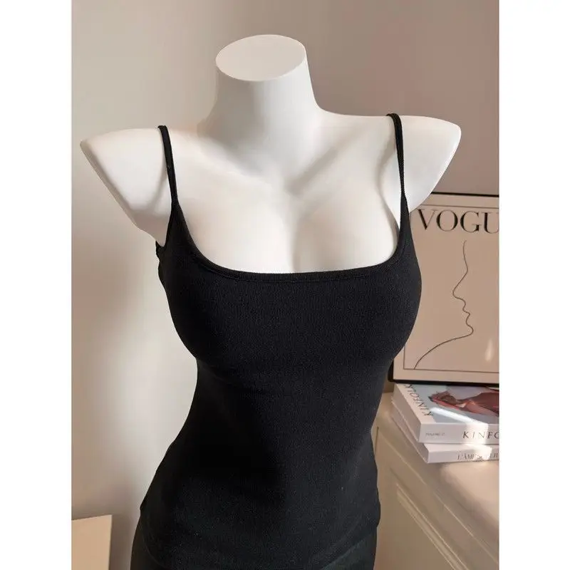 Early Autumn New Brushed Camisole for Women with Breast Pads, Sexy Slim Outer Wear and Thickened Design Top