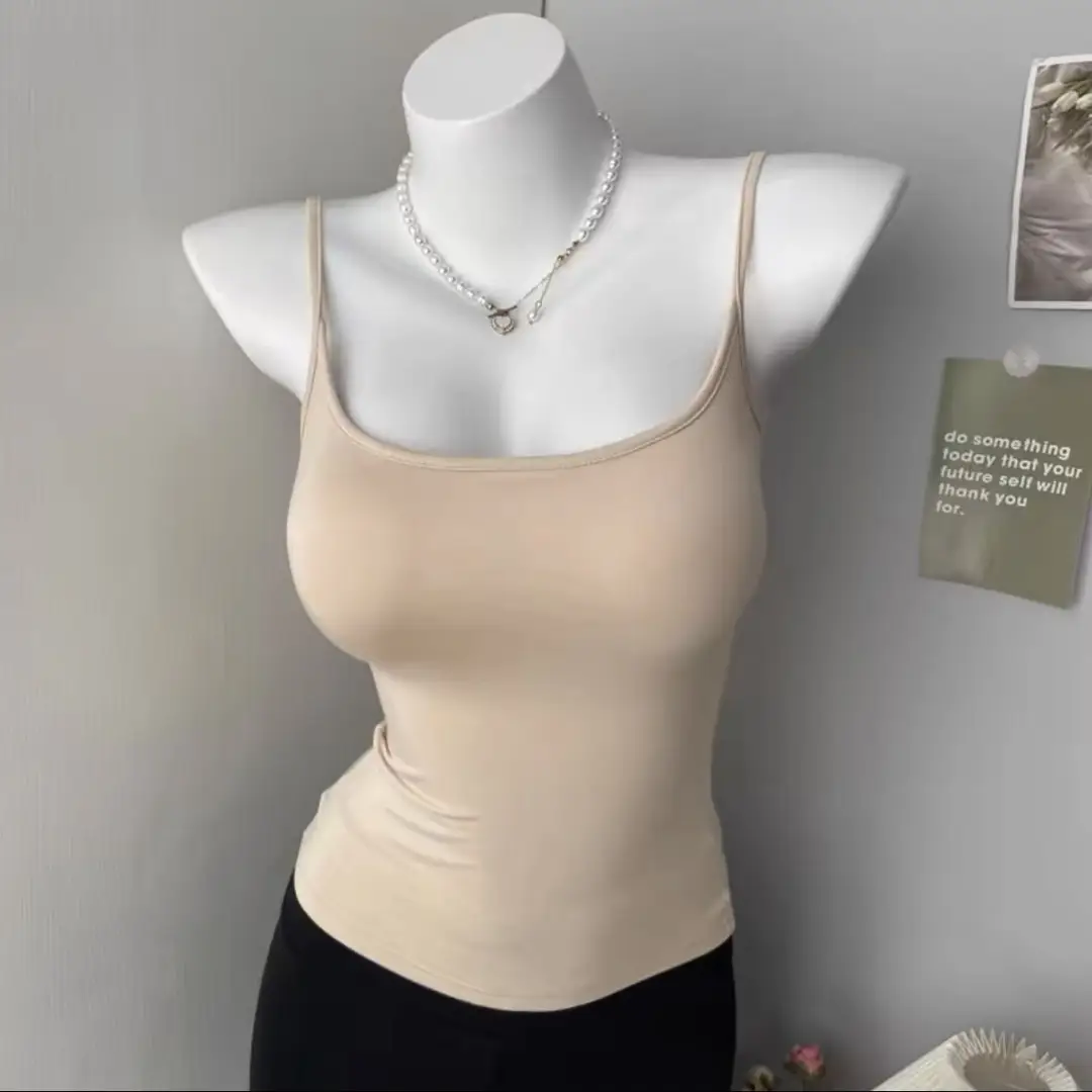 Early Autumn New Brushed Camisole for Women with Breast Pads, Sexy Slim Outer Wear and Thickened Design Top