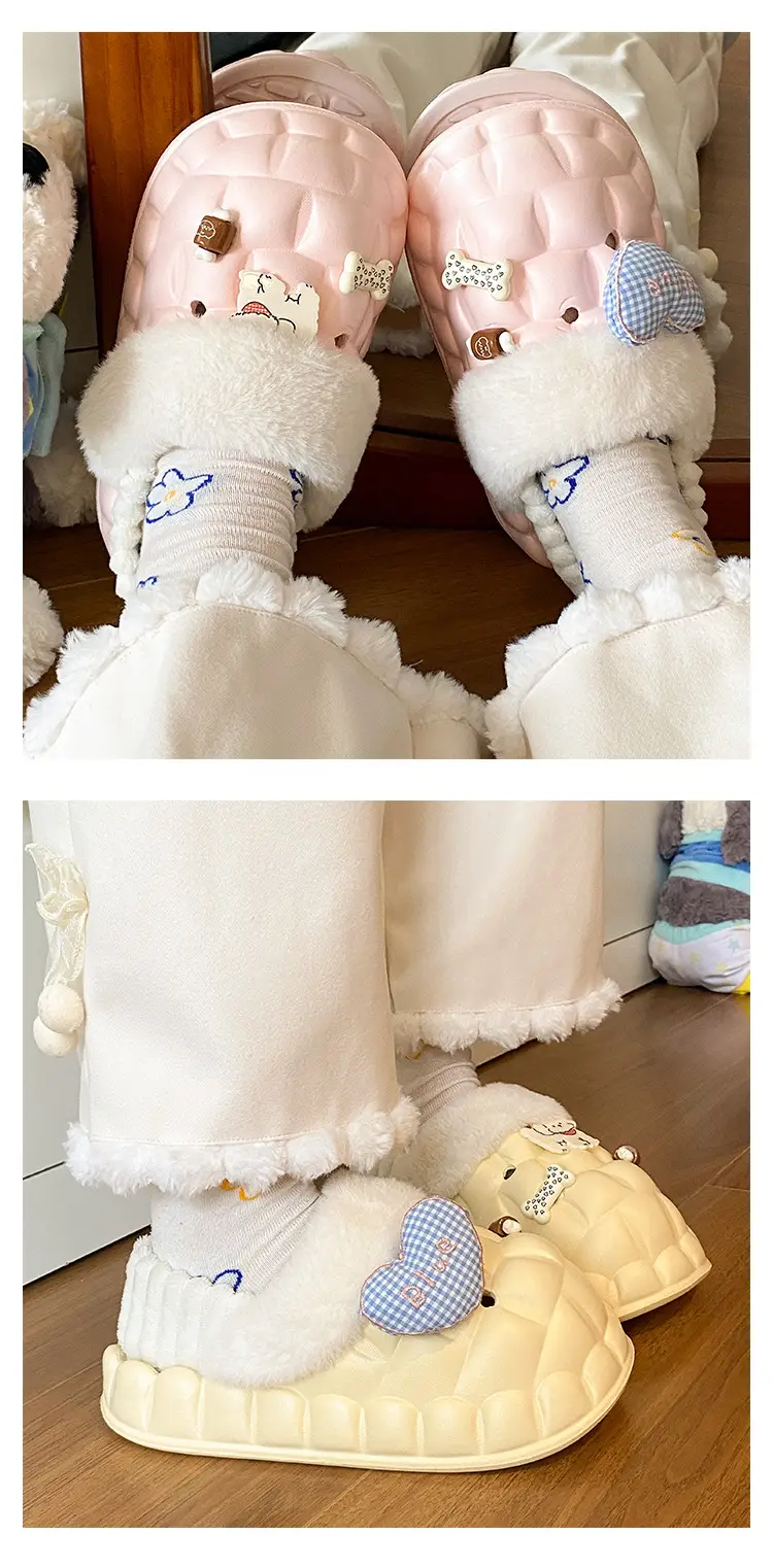 Winter Velvet Cotton Slippers for Women Blue White — feature 13