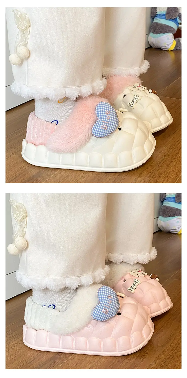 Winter Velvet Cotton Slippers for Women Blue White — feature 14