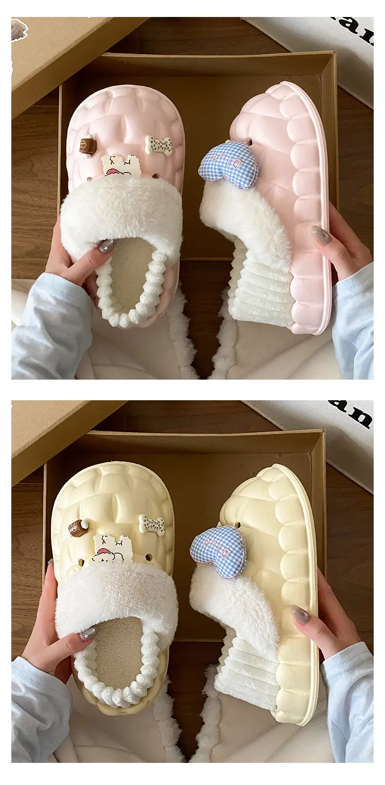 Winter Velvet Cotton Slippers for Women Blue White — feature 15