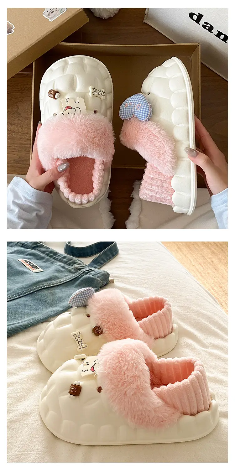 Winter Velvet Cotton Slippers for Women Blue White — feature 16
