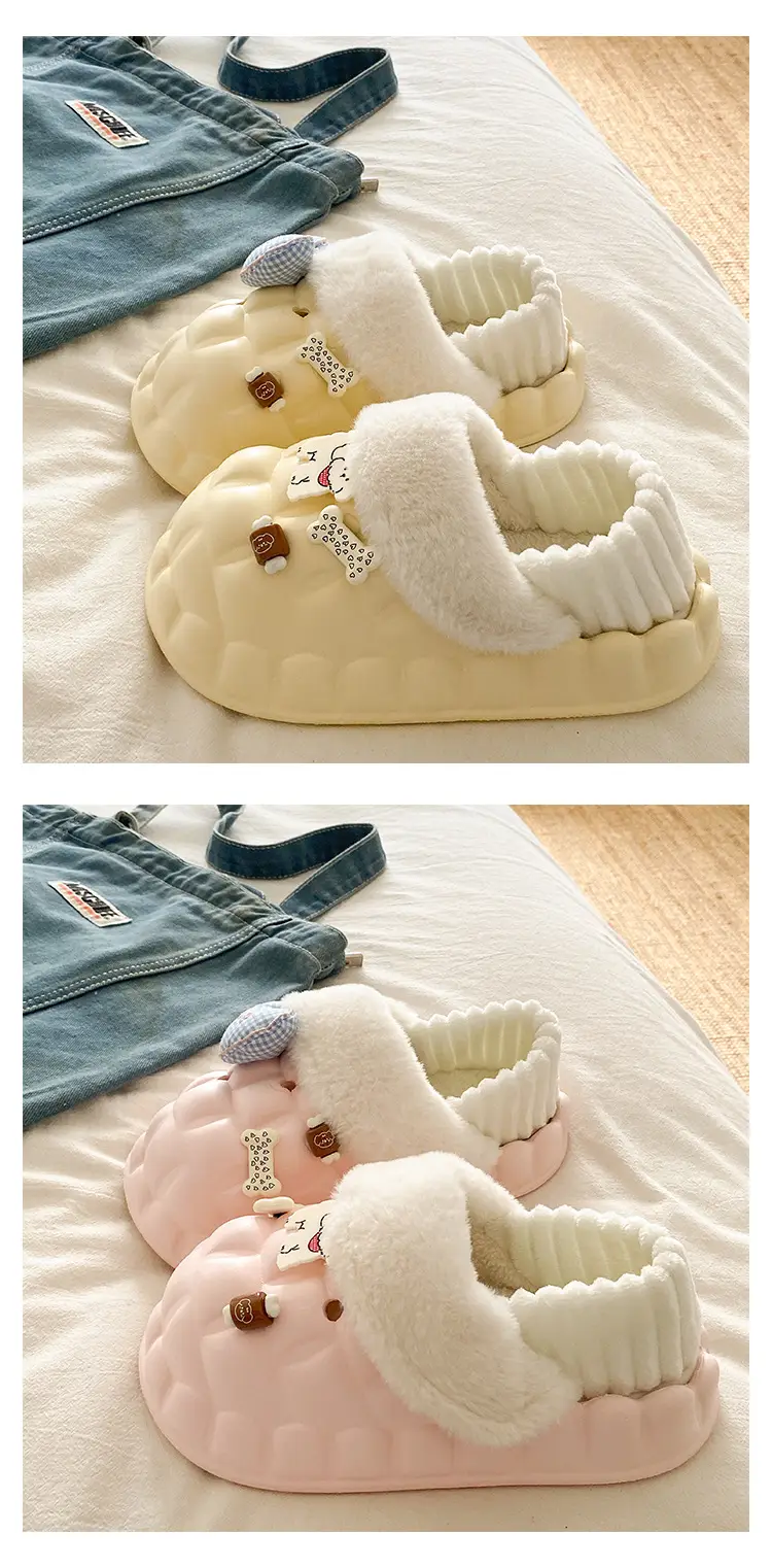 Winter Velvet Cotton Slippers for Women Blue White — feature 17