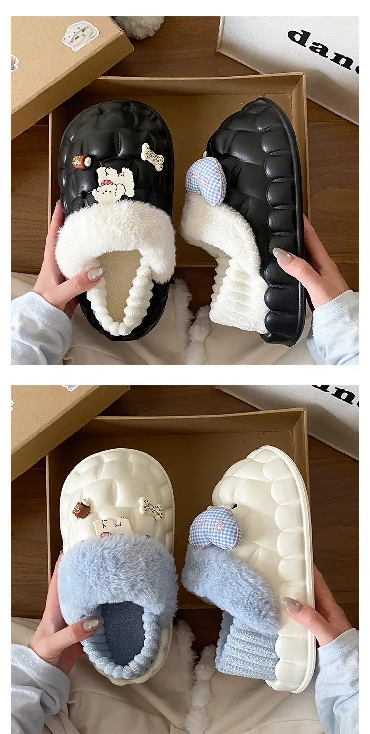 Winter Velvet Cotton Slippers for Women Blue White — feature 18