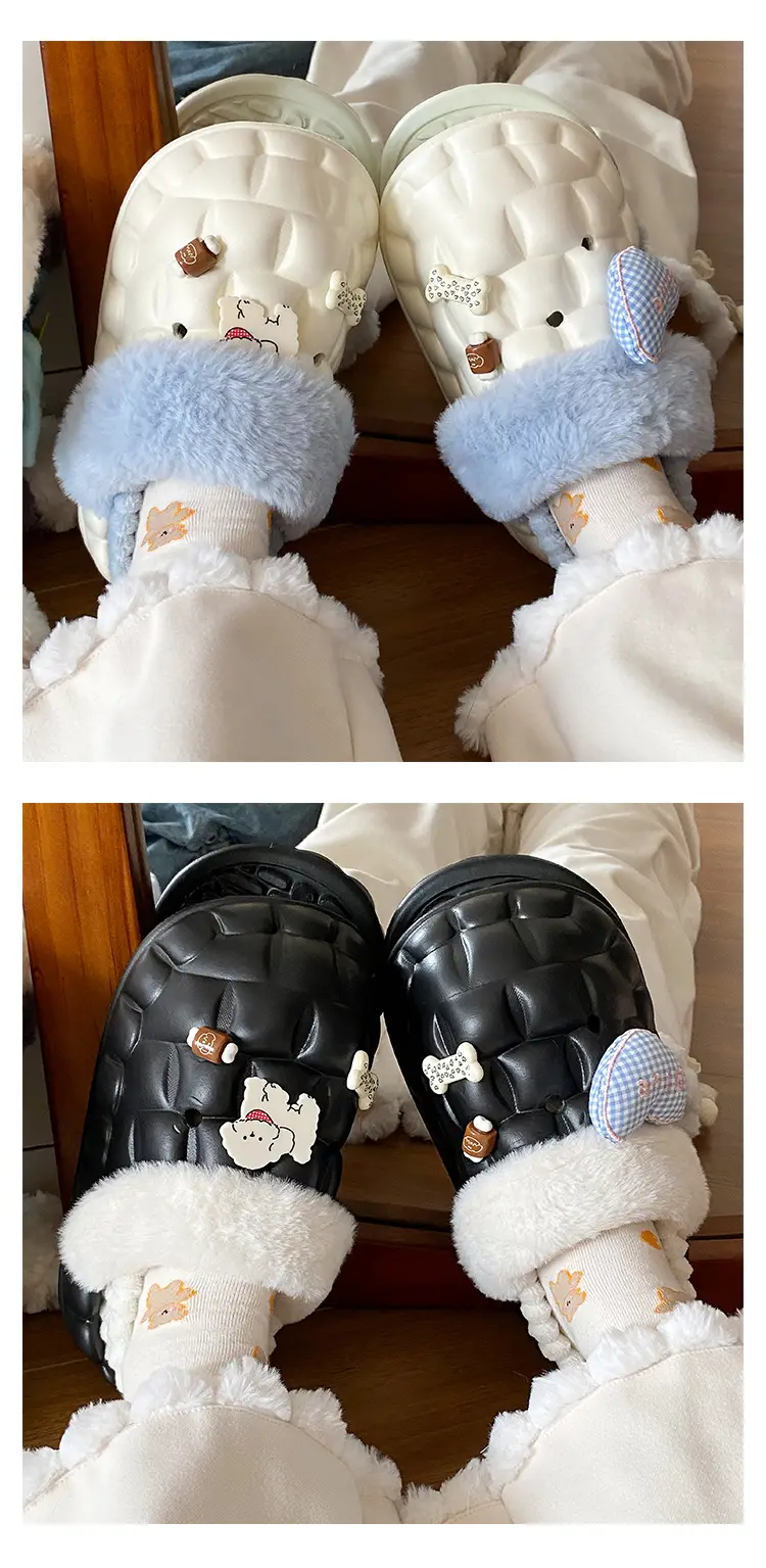 Winter Velvet Cotton Slippers for Women Blue White — feature 20