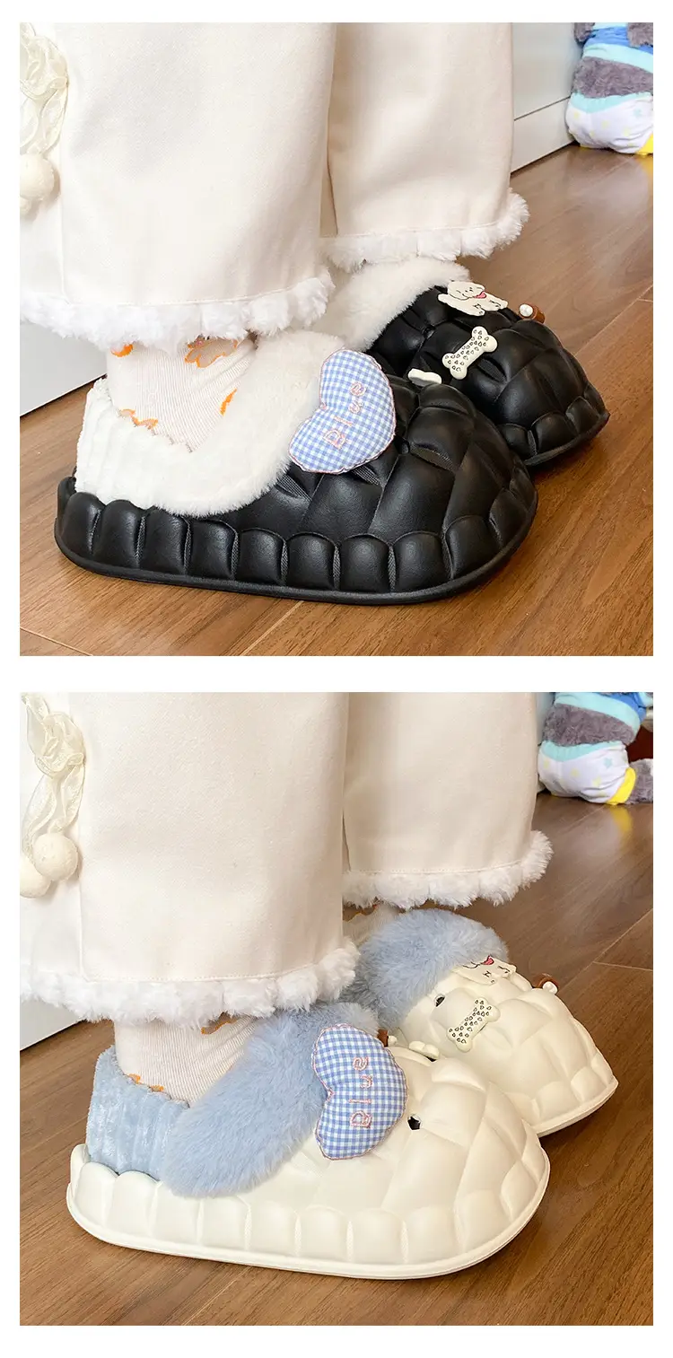 Winter Velvet Cotton Slippers for Women Blue White — feature 21