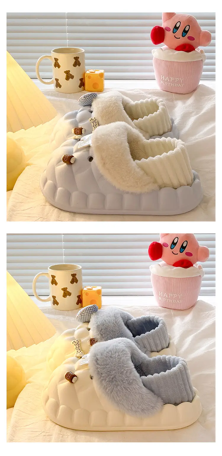 Winter Velvet Cotton Slippers for Women Blue White — feature 25