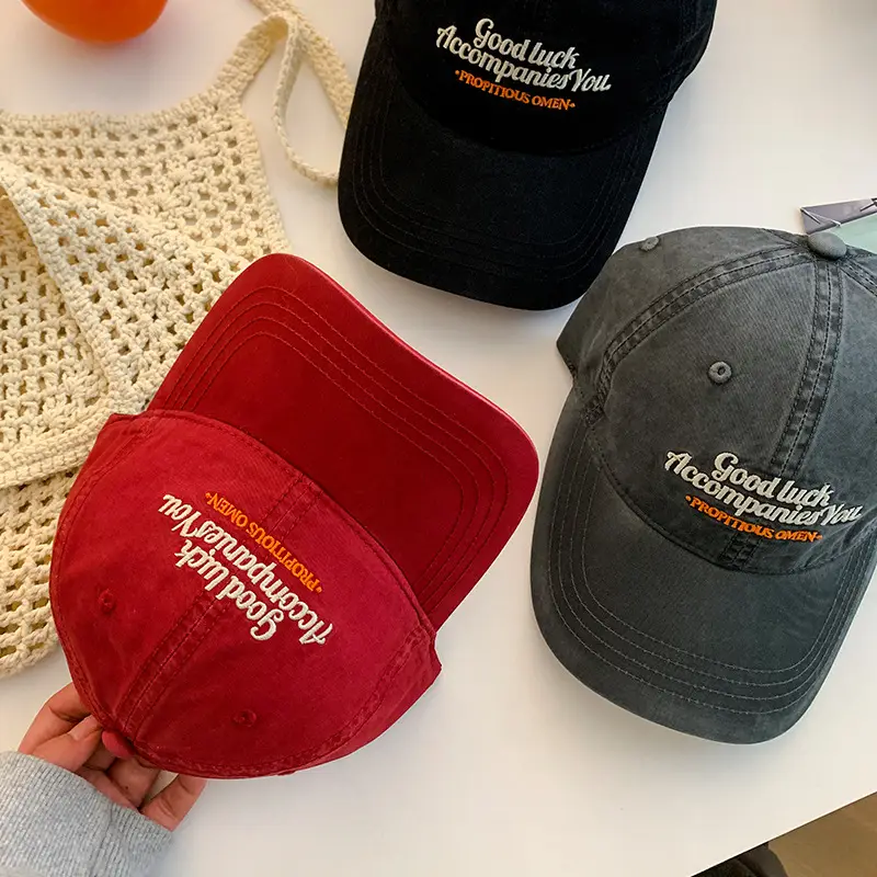 Women Red Embroidered Baseball Cap with Wide Brim - Image 9