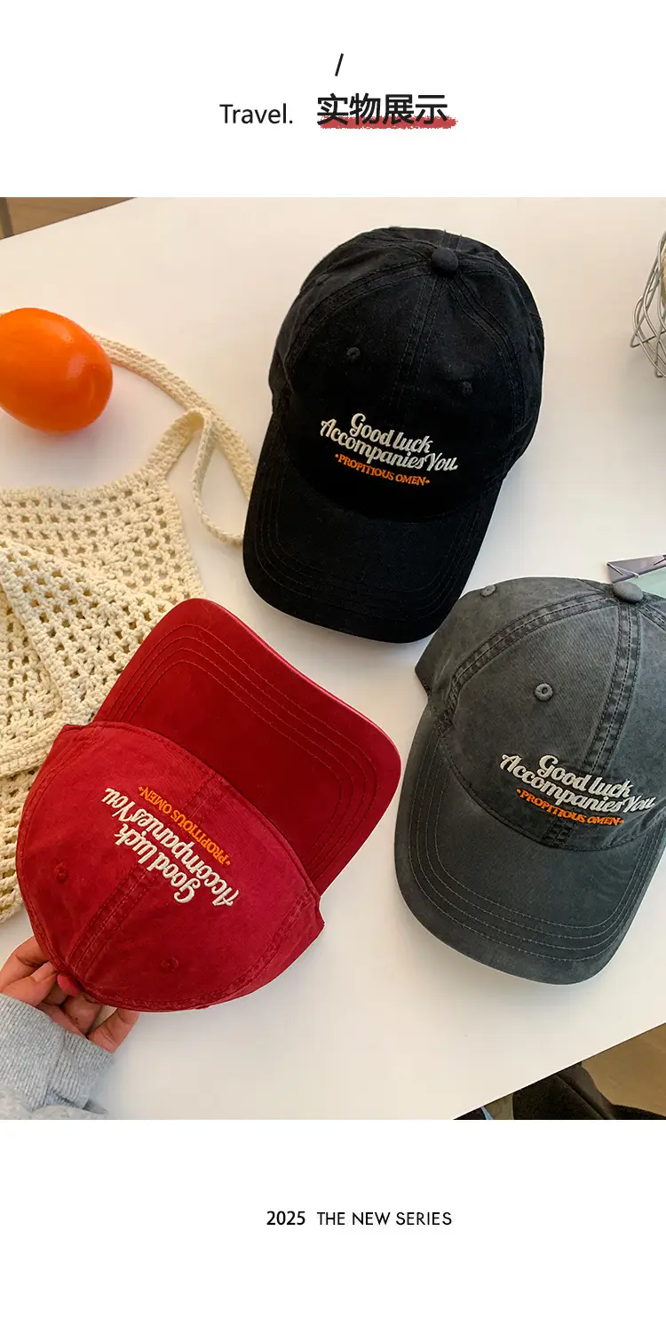 Women Red Embroidered Baseball Cap with Wide Brim — feature 12