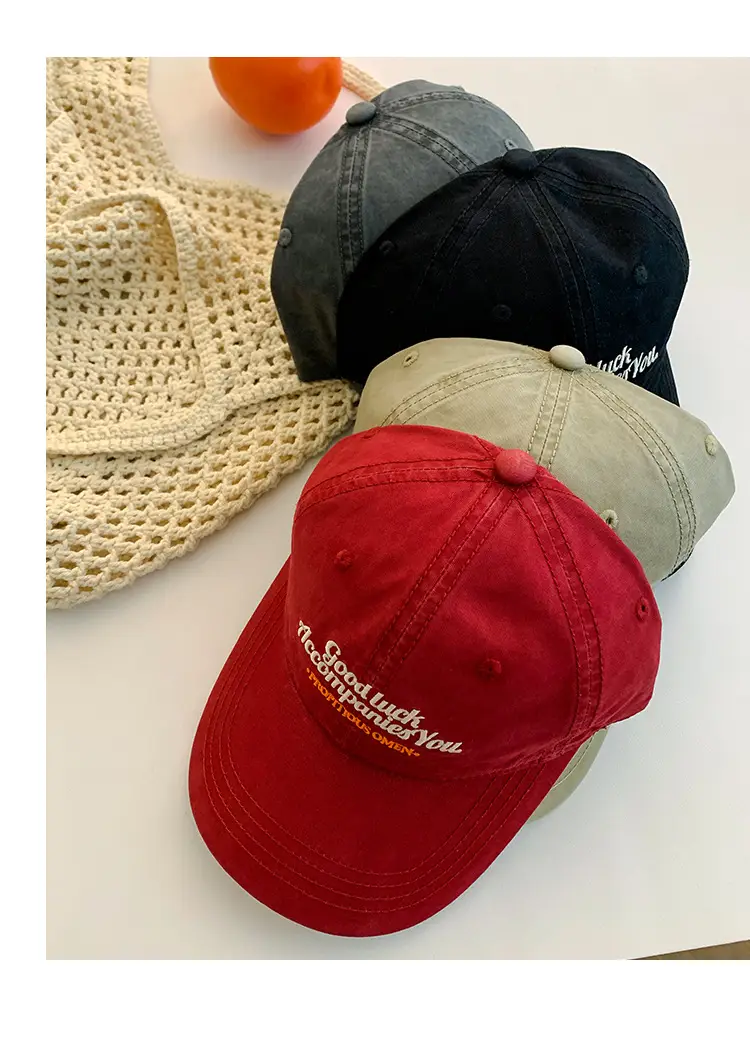 Women Red Embroidered Baseball Cap with Wide Brim — feature 13