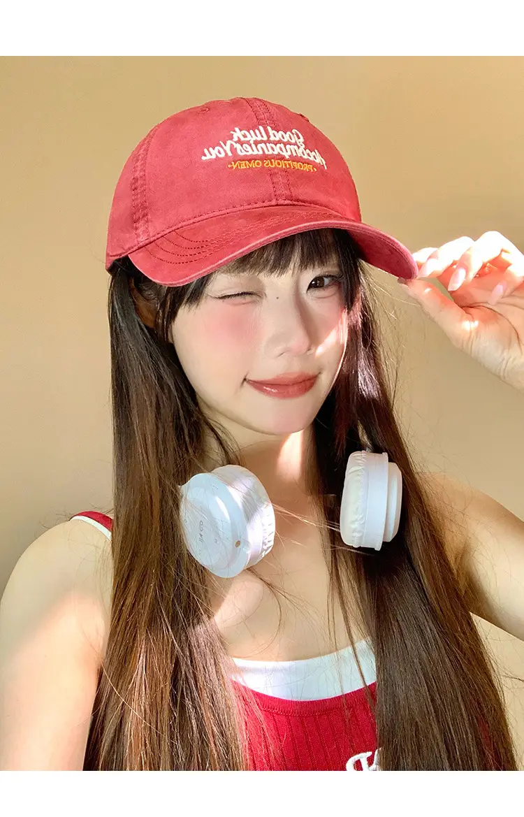 Women Red Embroidered Baseball Cap with Wide Brim — feature 8