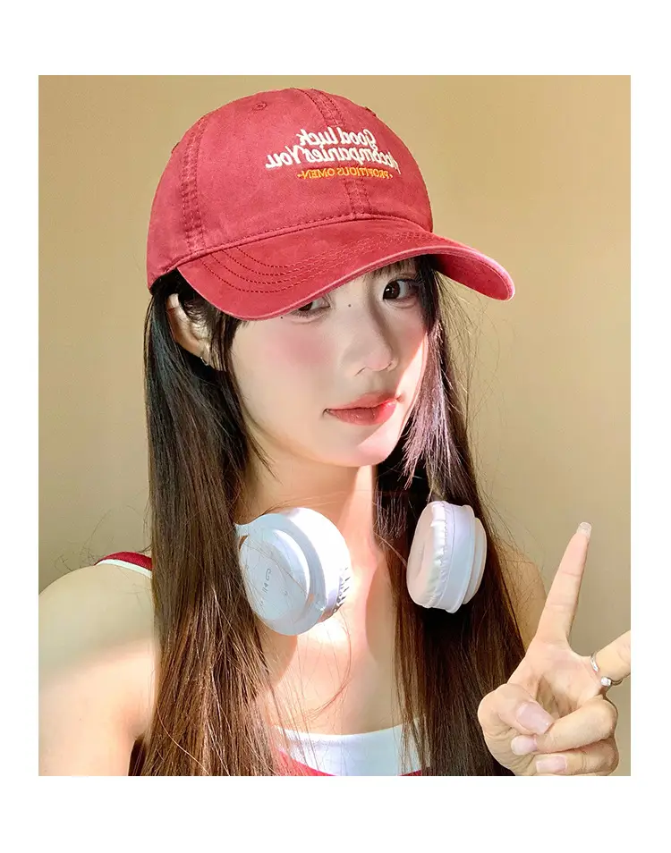 Women Red Embroidered Baseball Cap with Wide Brim — feature 9