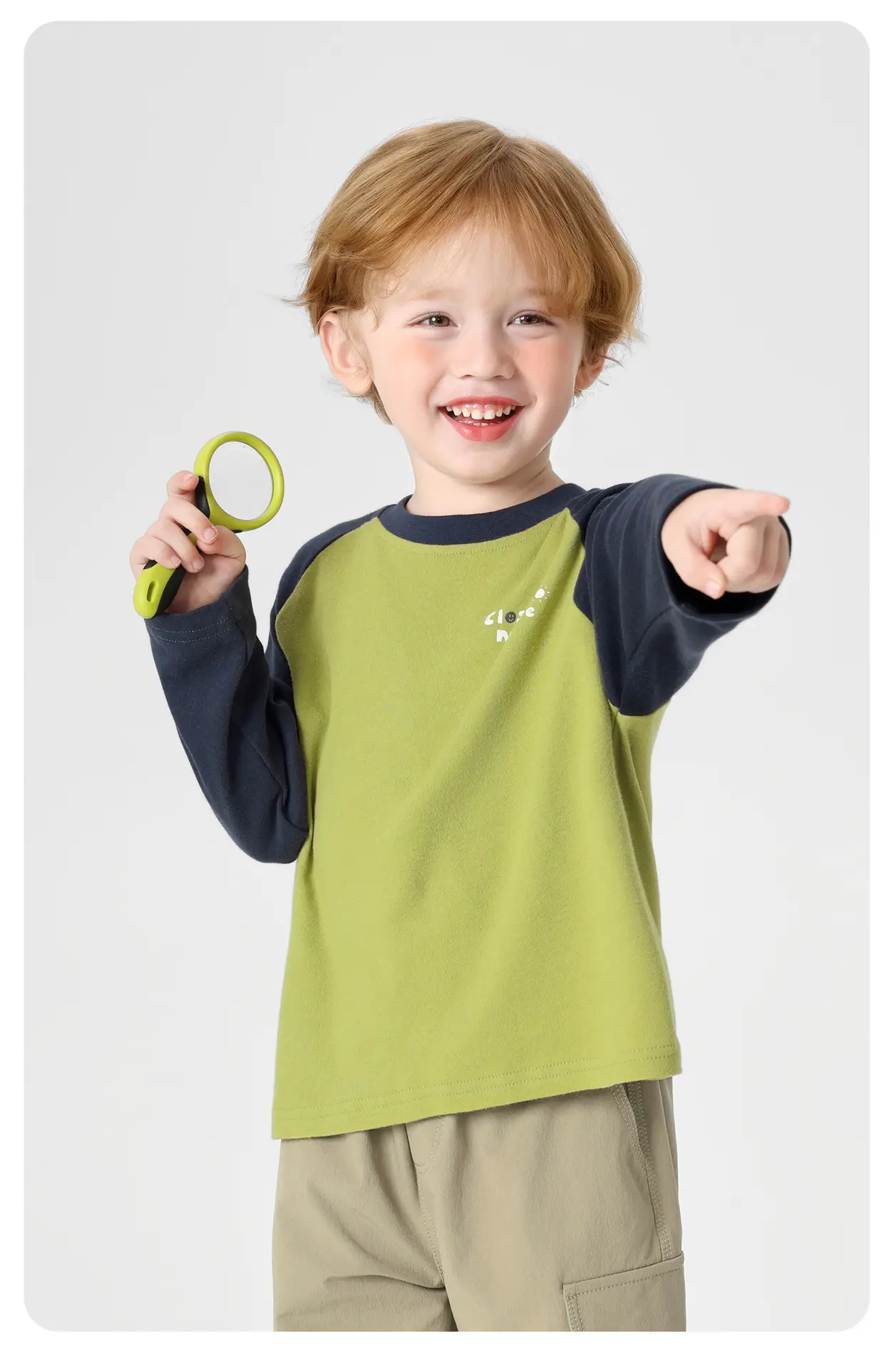 Right European Boys Pure Cotton Long Sleeve T-Shirt Green Blue — feature 14