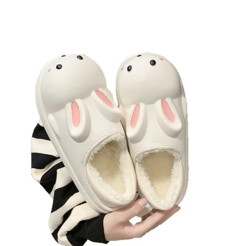 Winter Cotton Slippers for Women, Cartoon Cute Rabbit Outer Wear Plush Shoes, Home Bag Heel Plus Velvet Slippers