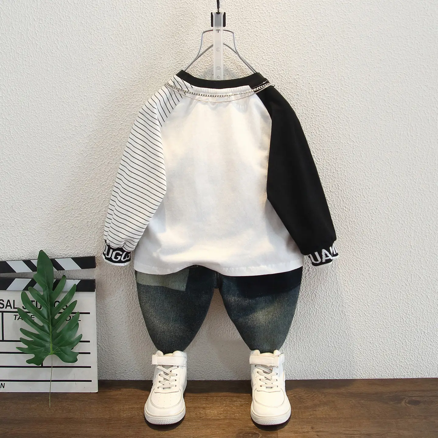 Boys Long Sleeve T-Shirt White Black Kids Casual Top - Image 3