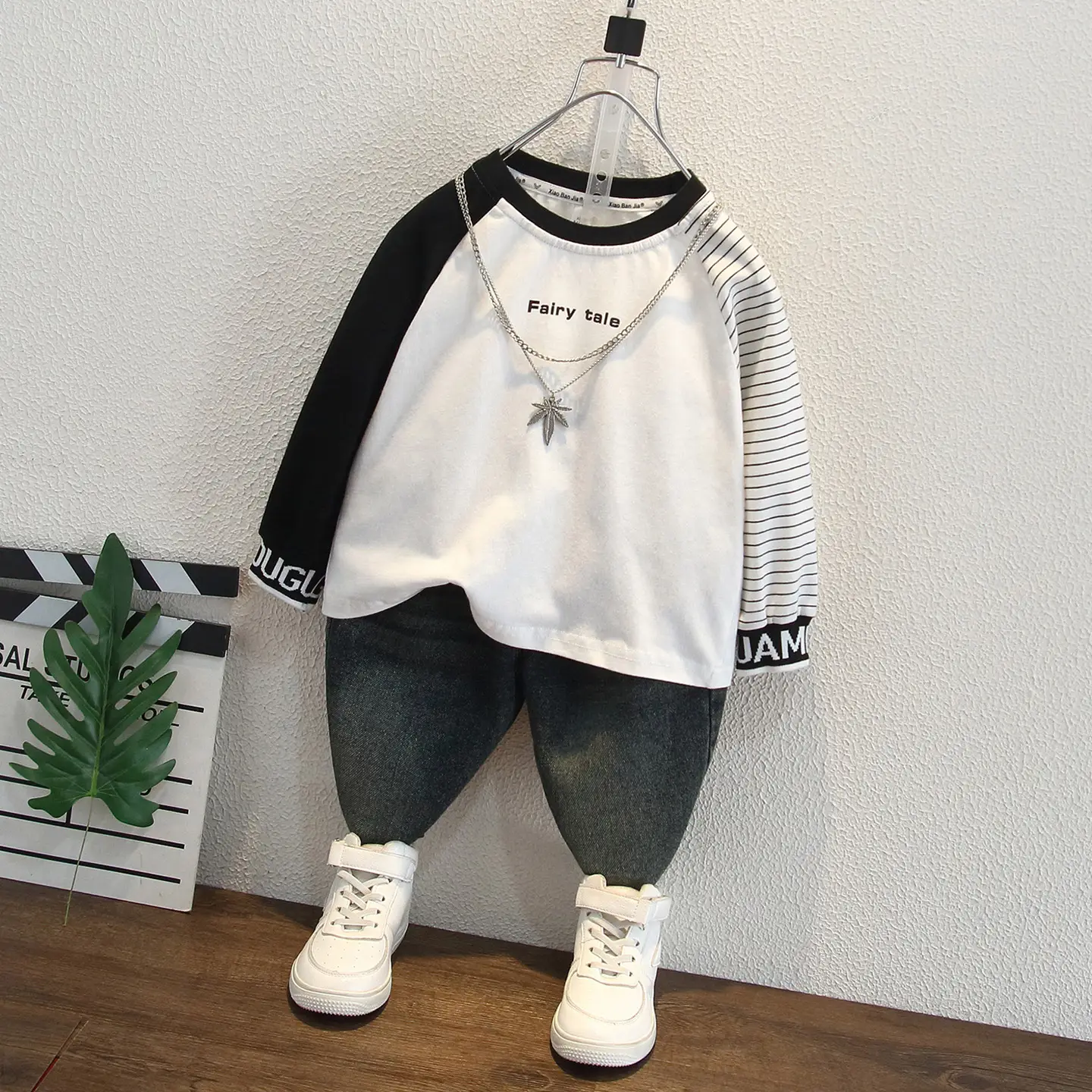 Boys Long Sleeve T-Shirt White Black Kids Casual Top - Image 4