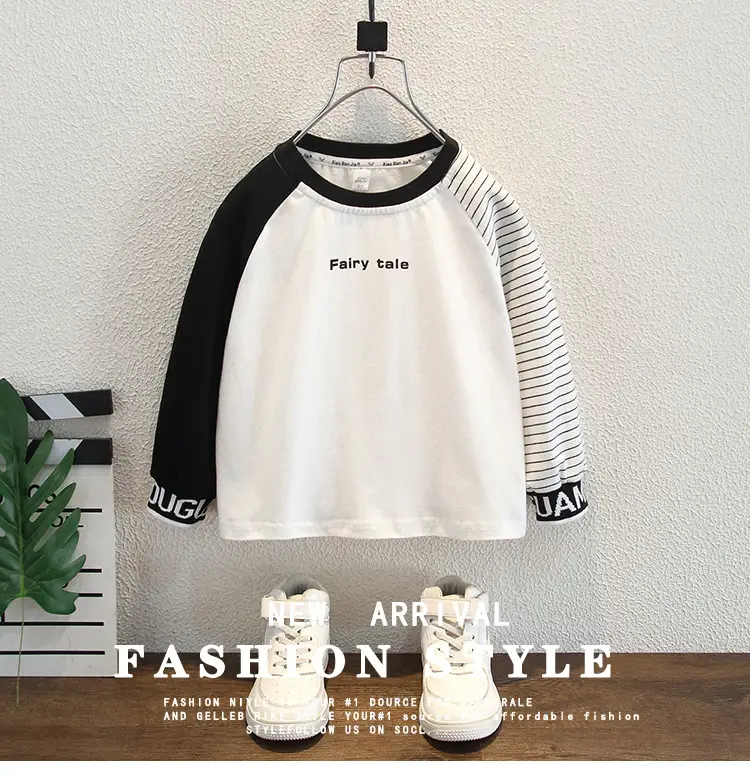Boys Long Sleeve T-Shirt White Black Kids Casual Top — feature 1