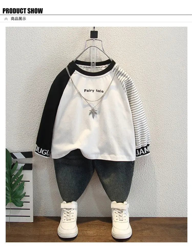 Boys Long Sleeve T-Shirt White Black Kids Casual Top — feature 6