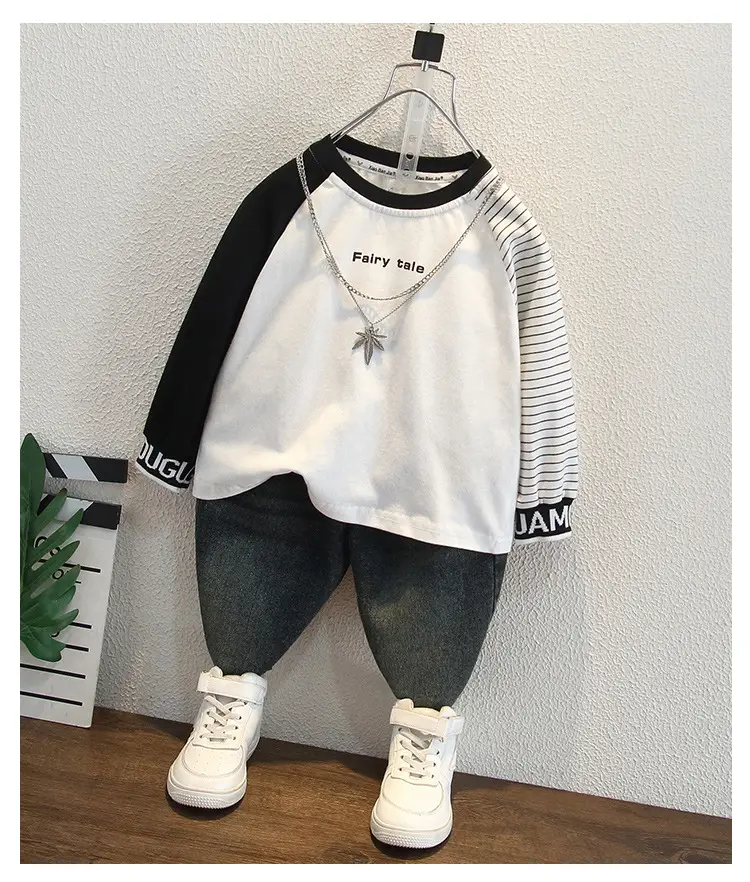 Boys Long Sleeve T-Shirt White Black Kids Casual Top — feature 7