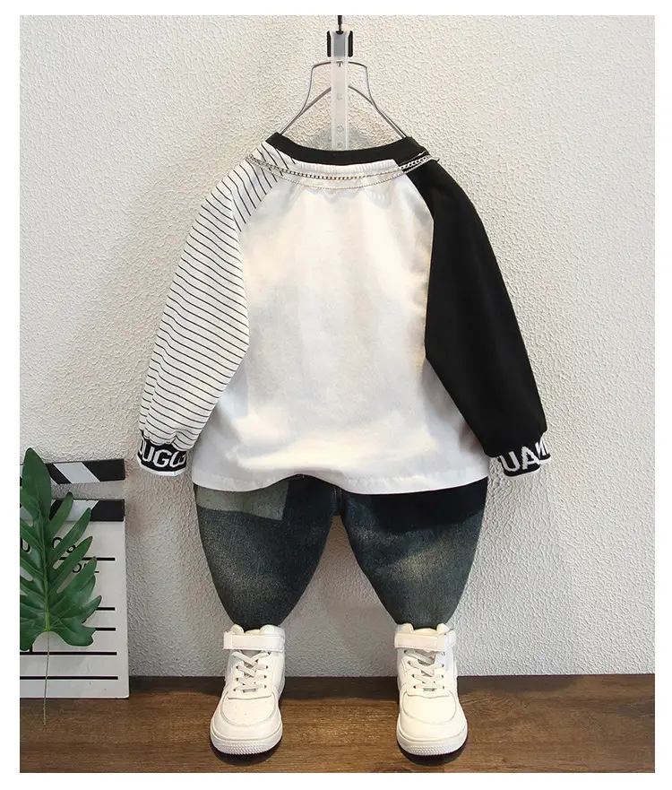 Boys Long Sleeve T-Shirt White Black Kids Casual Top — feature 8