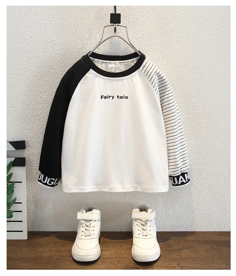 Boys Long Sleeve T-Shirt White Black Kids Casual Top — feature 9