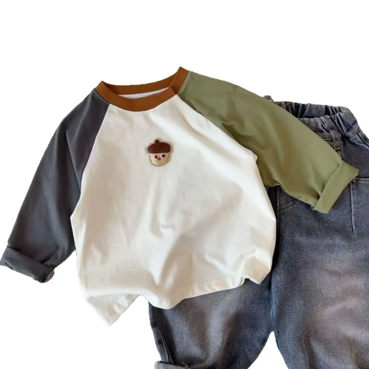 Children's Autumn Raglan Sleeve T-Shirt Top with Cartoon Print