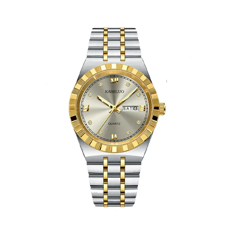 Men's Dual Calendar Ultra-Thin Quartz Watch with Gold Bracelet - Image 19