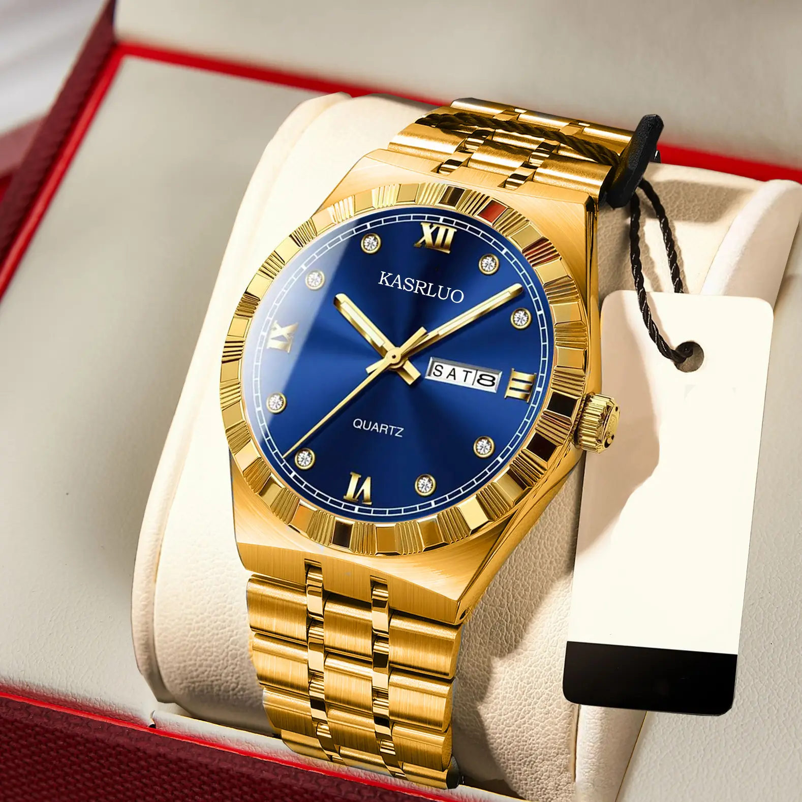 Men's Dual Calendar Ultra-Thin Quartz Watch with Gold Bracelet — feature 10