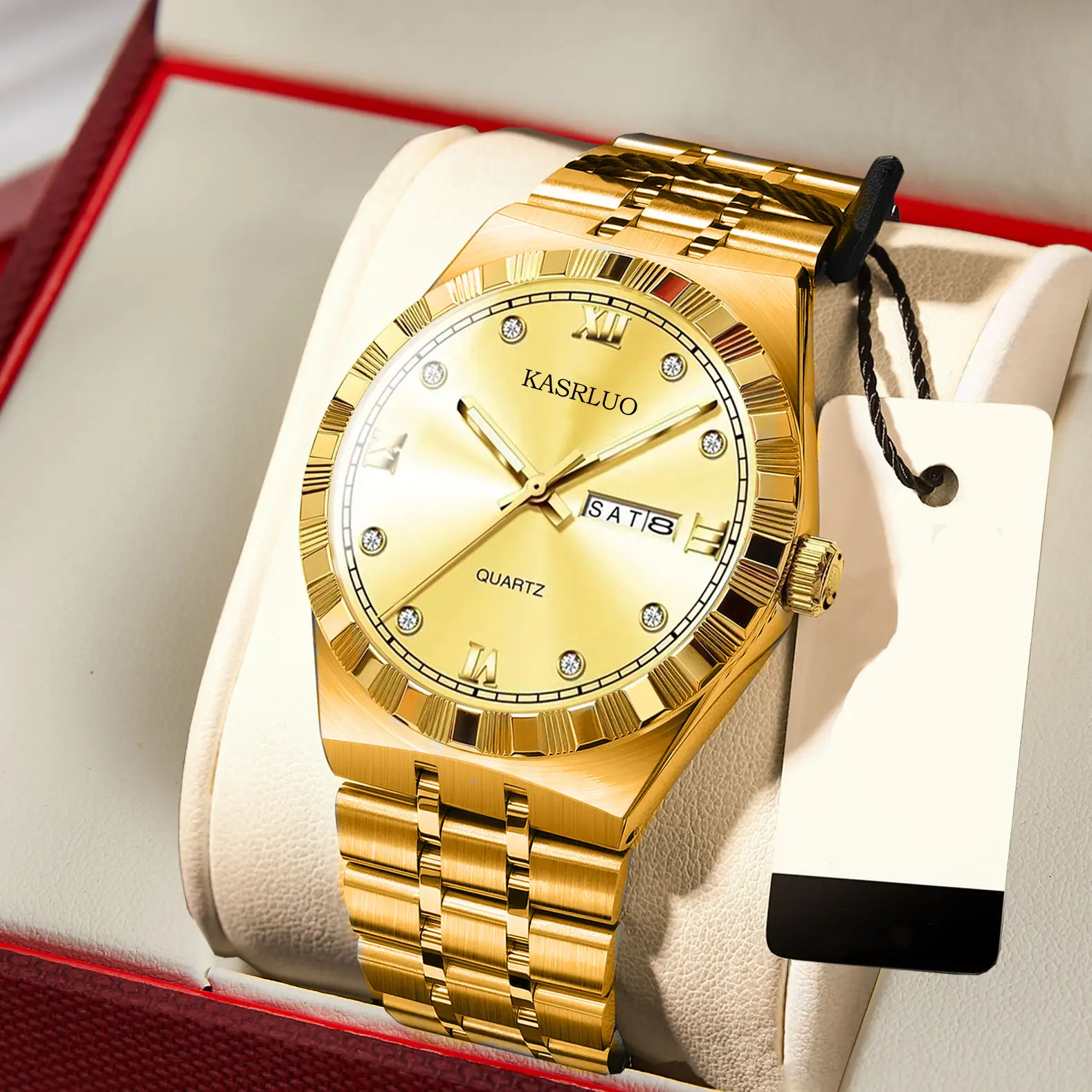 Men's Dual Calendar Ultra-Thin Quartz Watch with Gold Bracelet — feature 11