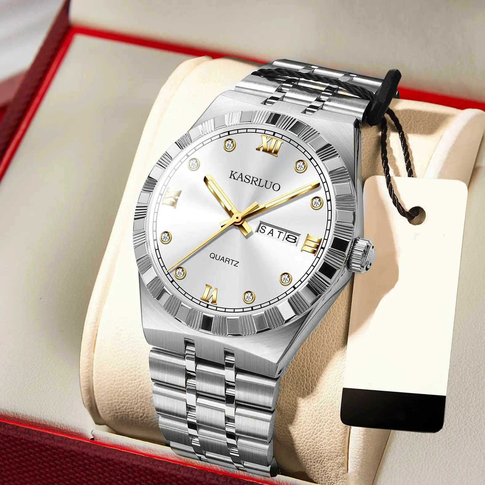 Men's Dual Calendar Ultra-Thin Quartz Watch with Gold Bracelet — feature 12