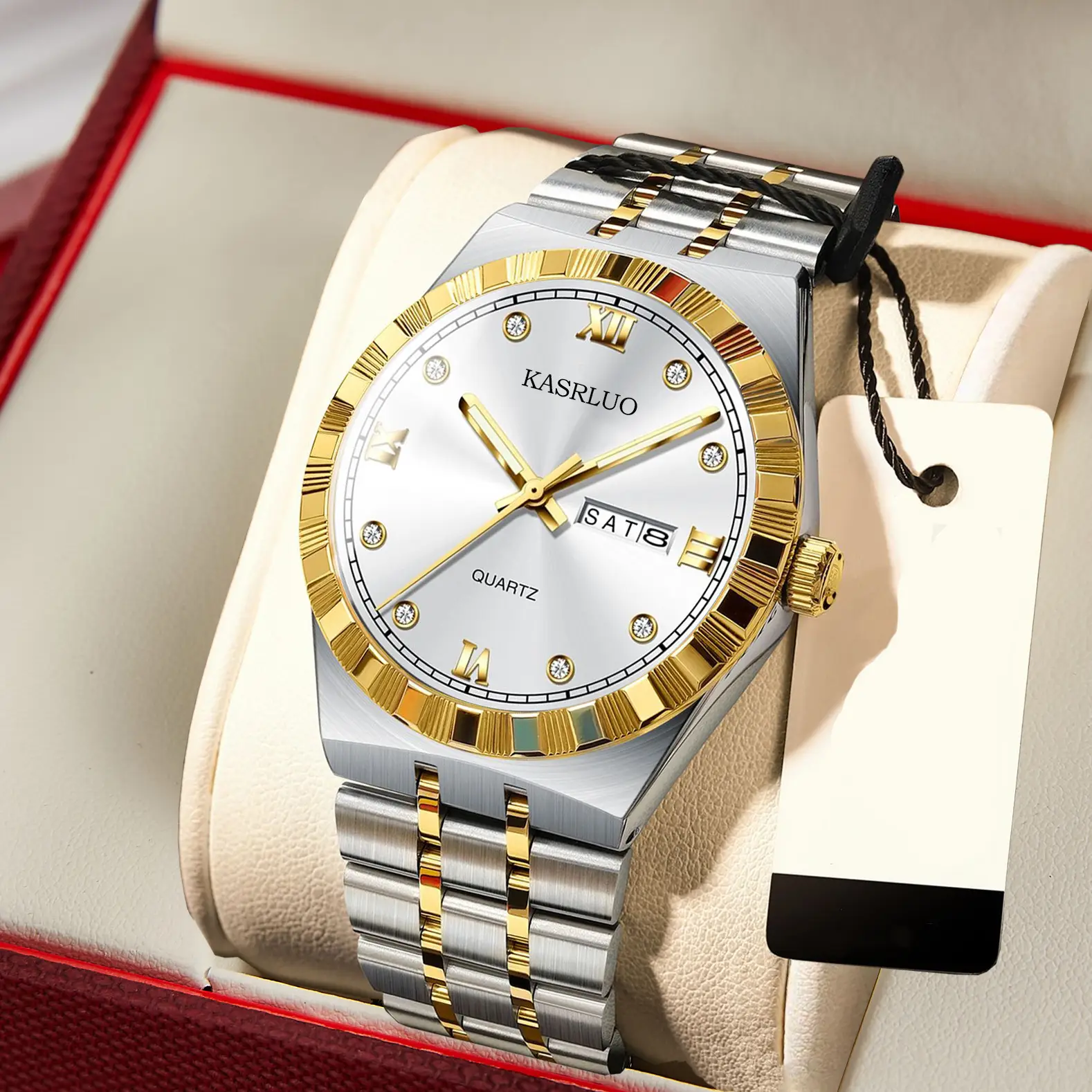 Men's Dual Calendar Ultra-Thin Quartz Watch with Gold Bracelet — feature 2