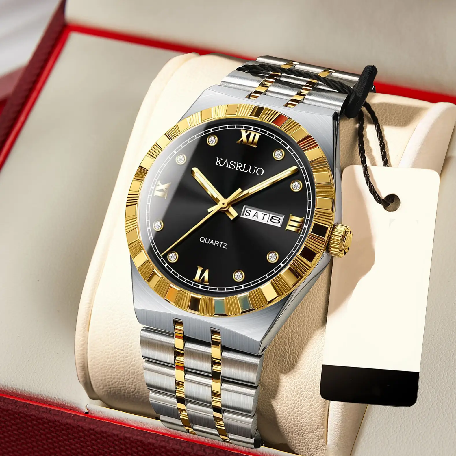 Men's Dual Calendar Ultra-Thin Quartz Watch with Gold Bracelet — feature 3