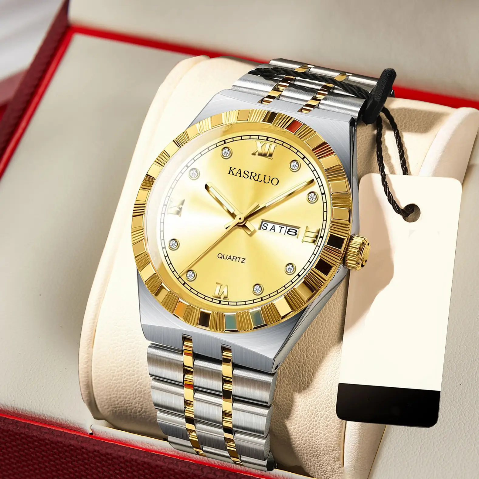 Men's Dual Calendar Ultra-Thin Quartz Watch with Gold Bracelet — feature 5