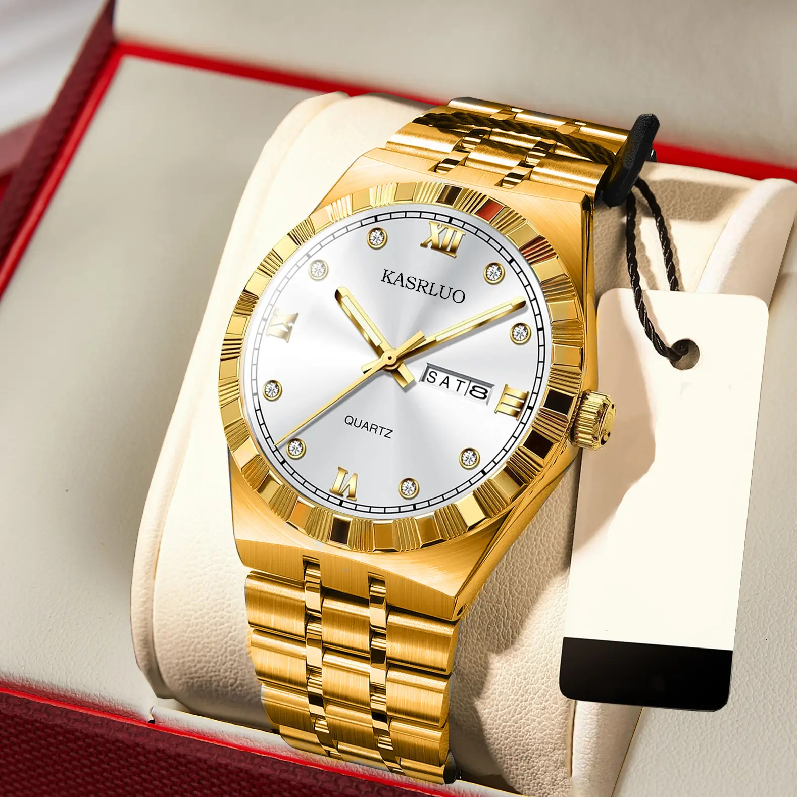 Men's Dual Calendar Ultra-Thin Quartz Watch with Gold Bracelet — feature 7