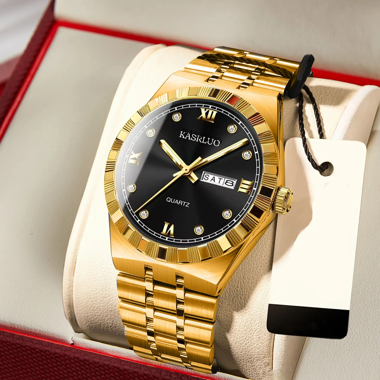 Men's Dual Calendar Ultra-Thin Quartz Watch with Gold Bracelet - Image 13
