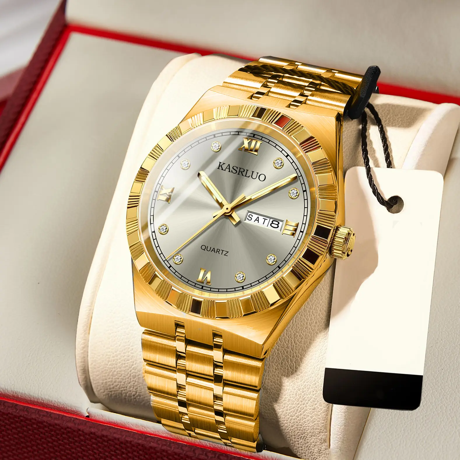 Men's Dual Calendar Ultra-Thin Quartz Watch with Gold Bracelet - Image 14