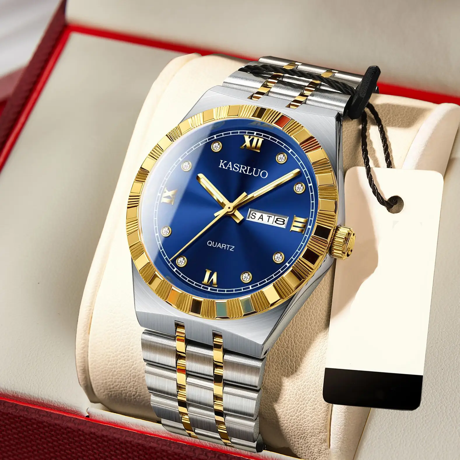Men's Dual Calendar Ultra-Thin Quartz Watch with Gold Bracelet - Image 4