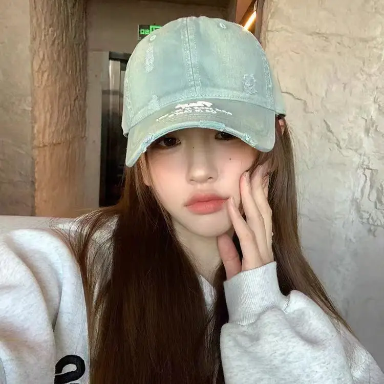 Women Distressed Cap Brown Spring Letter Embroidery - Image 9