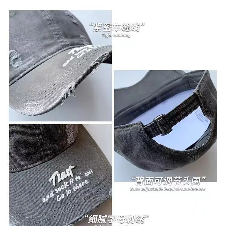 Women Distressed Cap Brown Spring Letter Embroidery - Image 12