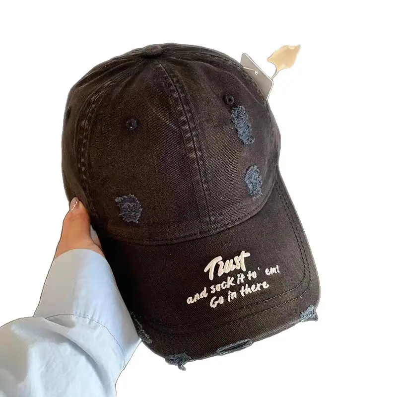 Women Distressed Cap Brown Spring Letter Embroidery - Image 13